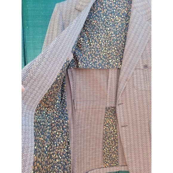 Vintage Malibu of Beverly Hills  Men's Brown Herringbone ish 2 Button Blazer - Picture 7 of 10